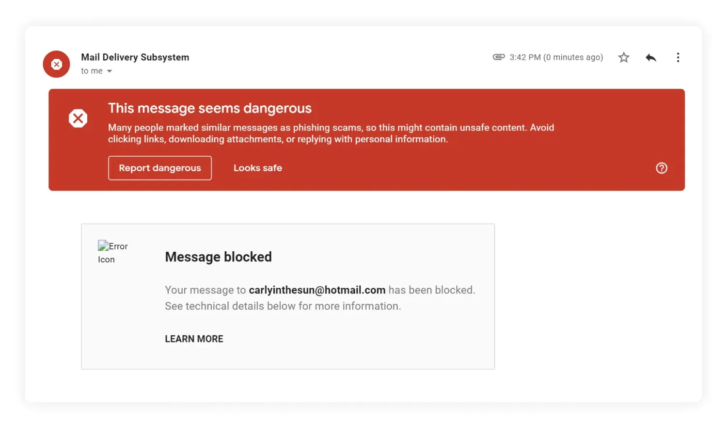 Phishing email warning